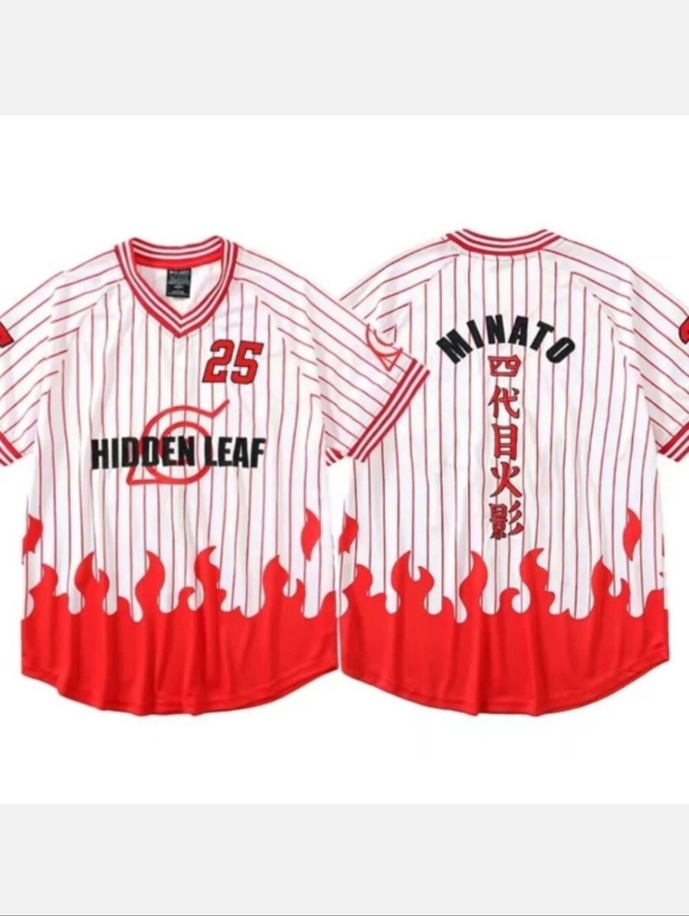 New Hidden Leaf 'Minato' Red & White Flame Baseball Jersey Men's Size L